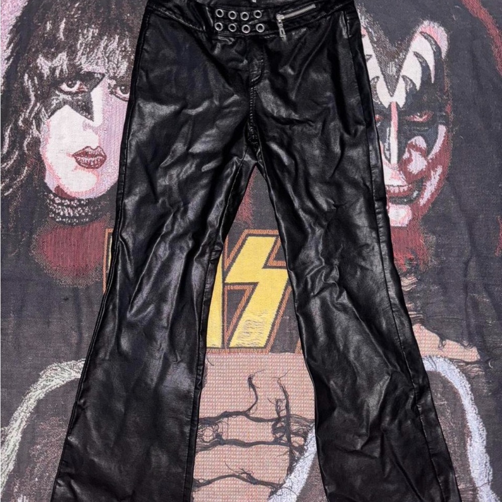 I AM GIA Black Faux Leather Pants with Grommet Detail